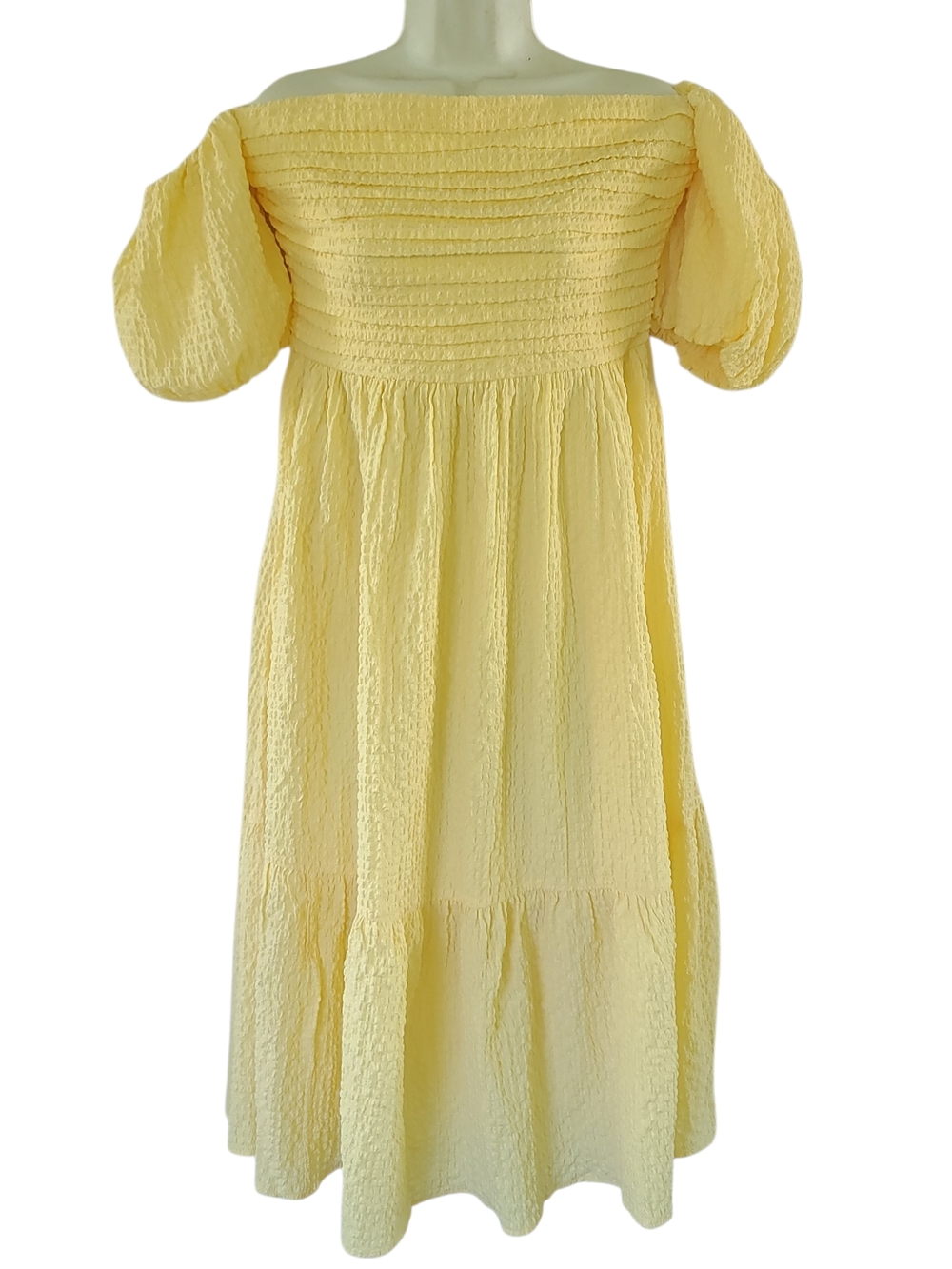 Abercrombie & Fitch Pale Yellow Smocked Emmerson Off The Shoulder Summer Dress